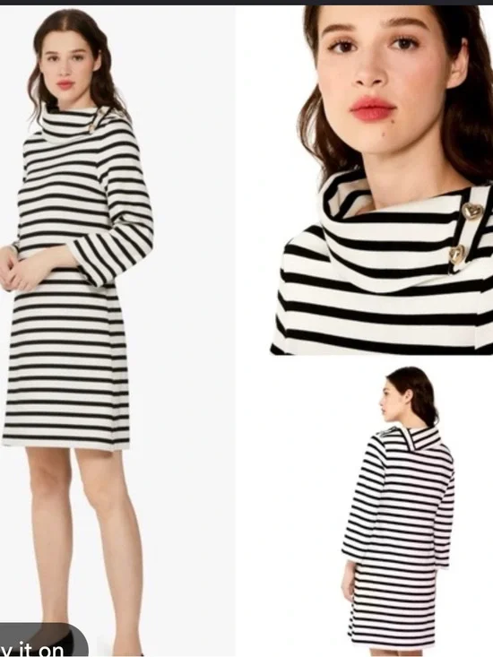 Kate Spade Black and White Striped Turtleneck Ponte Dress
