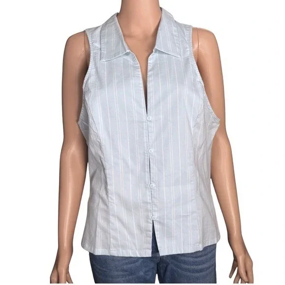 Urban Outfitters‎ Light Blue Pinstripe Sleeveless Button Down Vest Top Large NEW