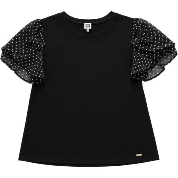 Anne Klein Flutter Sleeve Top Black Polka Dot Mesh Women 3X