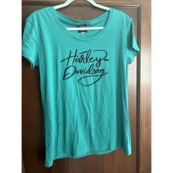 Women's Harley Davidson Military Shirt Teal Size L