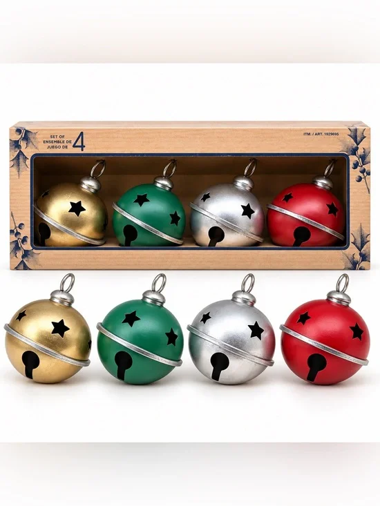 Decorative Metal Bells Set of 4 Oversized Christmas Holiday Tabletop Decor 8.7