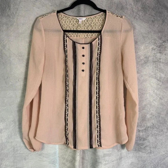 y2k y210 Candies Blouse Womens sz L Pink Cottagecore Coquette Feminine Lace Trim