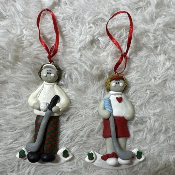 Clay‎ Creations by Jacki Edward's Male & Female Golfer Ornament Christmas