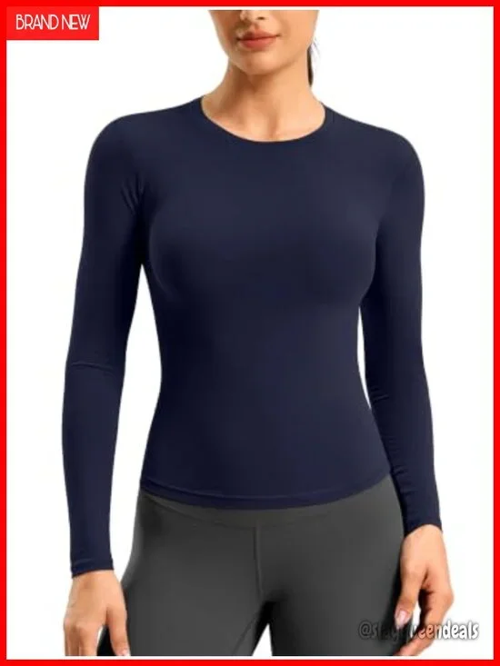 Lightweight Long Sleeve Workout Top Tight Fit Crewneck Athletic Shirt