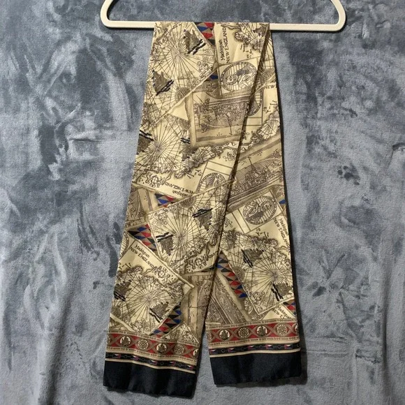 Vintage Mackintosh New England Map Nautical Souvenir Scarf Tie Massachusetts