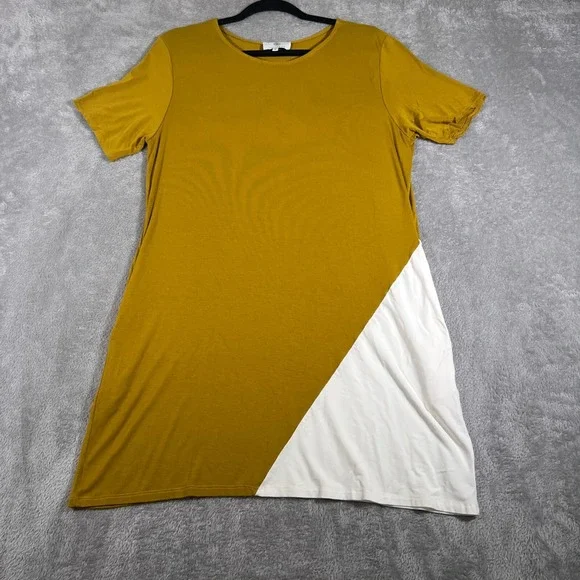 Ten Tomorrow T-Shirt Dress Womens‎ Mustard White Medium Colorblock Short Sleeve