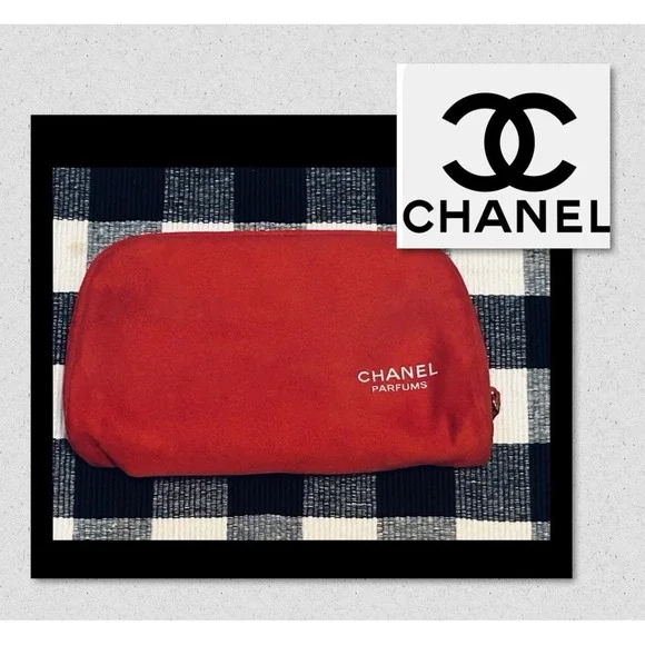 CHANEL Beauty Cosmetic Makeup Bag Pouch Clutch (RED and‎ White) 10