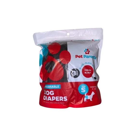 Pet Parents Washable Dog Diapers (3-Pack) Small Black Sustainable‎