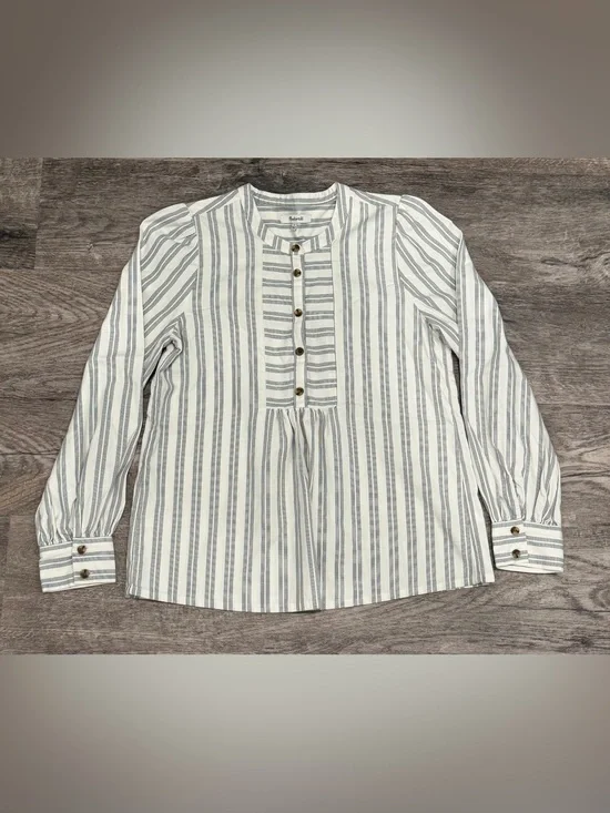 Madewell Women’s Small Striped Button Front Blouse Cotton Lyocell