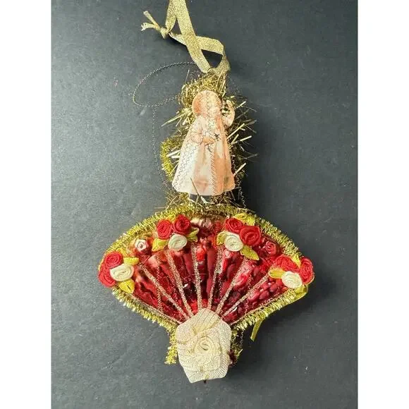 Vintage Christmas Tree Ornament Blown Mercury Glass Die Cut Wire Victorian Child