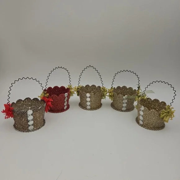 Lots of 5 Wendy Addison Original Gift Basket Paper Mache Christmas Decoration