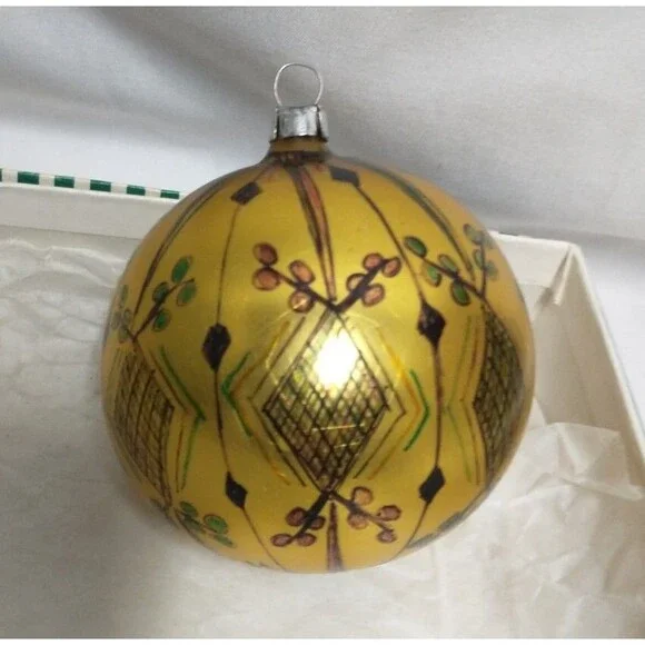 Artist Signed Gold Handpainted Blown Glass Christmas Ornament WEST GERMANY