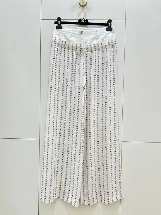CHANEL Vintage Silk Wide Leg Pants Sz.38