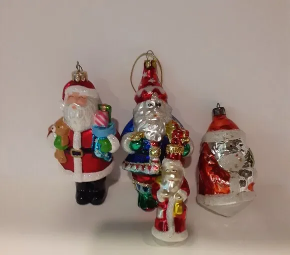 Vintage Glass Santa Set x4 Christmas Retro