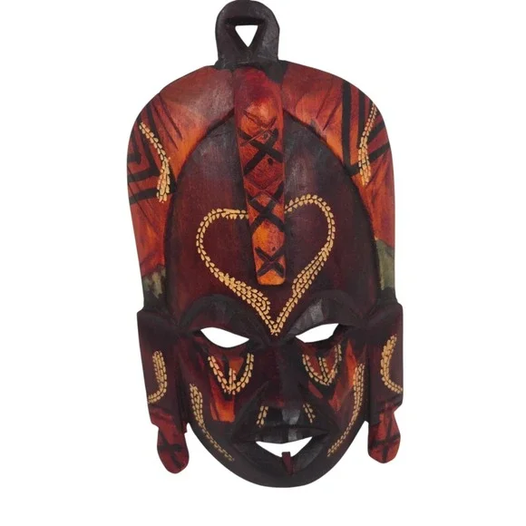 Handcrafted Carved Wooden African Mask Painted‎ Kenyan Tribal Wall Art 9x5