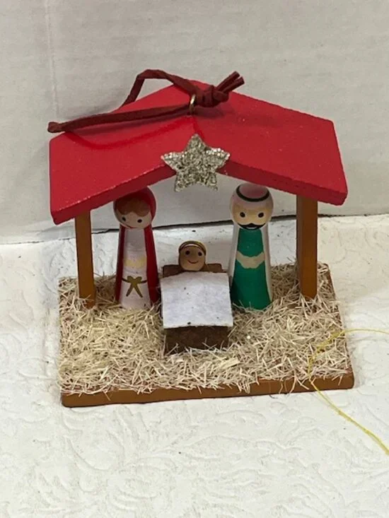 Mini Handmade Wooden Peg Nativity Manger Scene Christmas Ornament Star Decor3.5