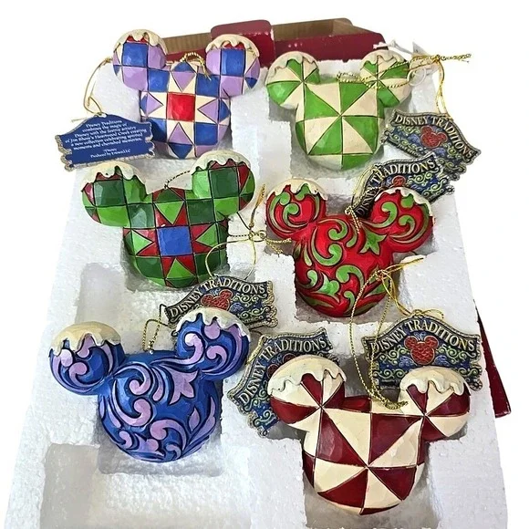 Jim Shore Mickey Mouse Head Ornament Set of 6, Disney‎ Traditions/Showcase