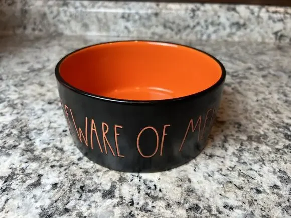 6” Rae Dunn Halloween BEWARE OF ME! Spooky Ceramic Dog Food Water Bowl Dish
