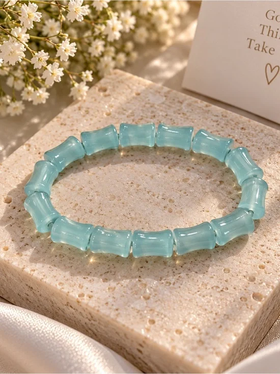 Sea Glass Blue Bamboo-Bead Stretch Bracelet - Women's Jewelry