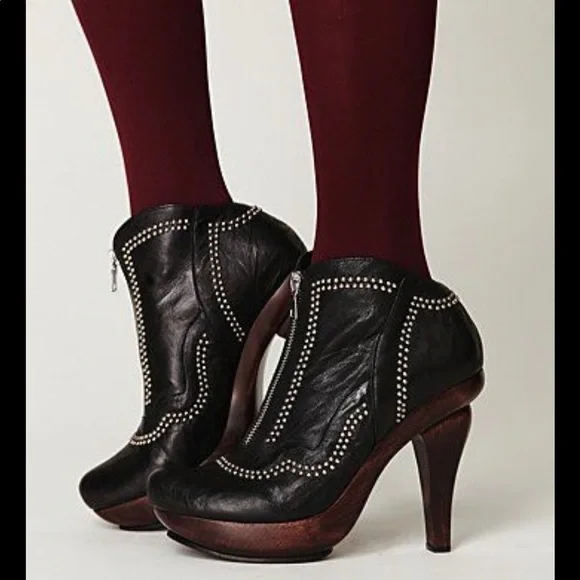 Calleen Cordero Free People Studded Platform Booties Wood Block Heal‎ Size &