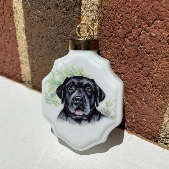 Vintage Black‎ Lab Porcelain Christmas Ornament