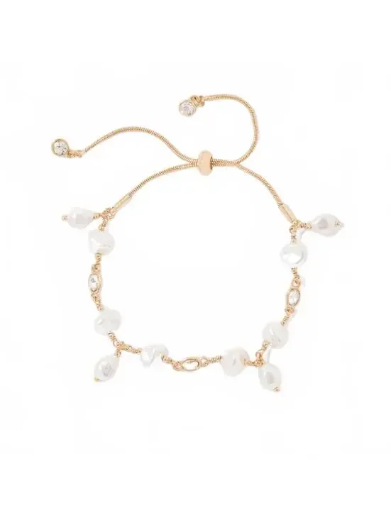 WHBM Goldtone Pearl Friendship Bracelet with Glass Stone Accents