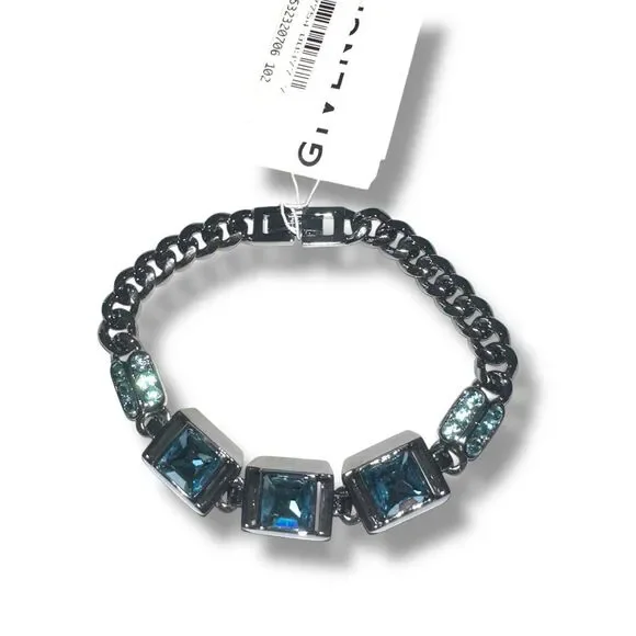 Givenchy Bracelet Blue Stones & Silver Pewter Tone Metal COMES IN DISPLAY CASE