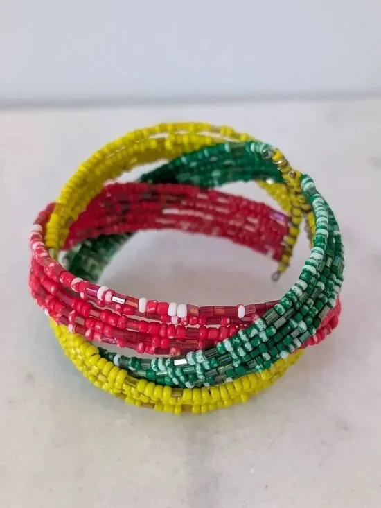 Handmade Seeded Bead Rastafarian Cuff Bracelet