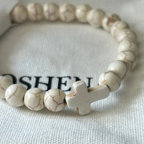 Oshena Designer‎ Beachwear natural white turquoise Beaded cross Bracelet UNISEX