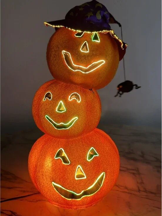 Fiber Optic Jack O Lantern Pumpkin Stack Multi Color Light Up 18