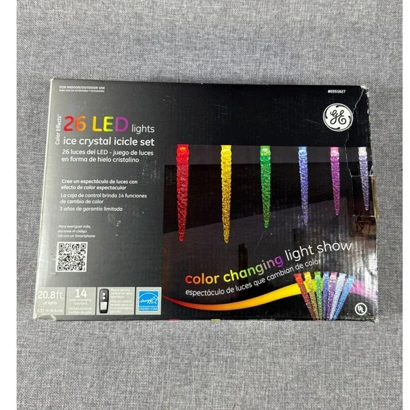 NEW GE LED Color Changing Ice Crystal Icicle Lights Set 20.8ft 26ct Holiday