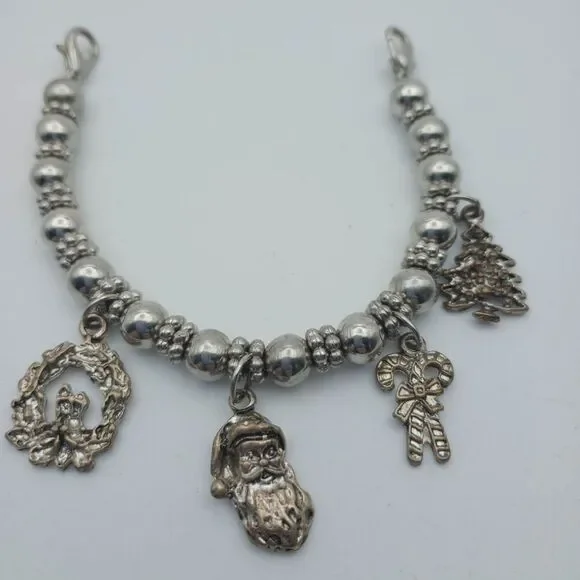 Christmas dangle‎ charm bracelet Santa Claus holiday Childs wrist or petite