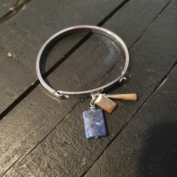 Silver Bangle Charm Bracelet Beads Blue Brown Women's Teen Boho Jewelry