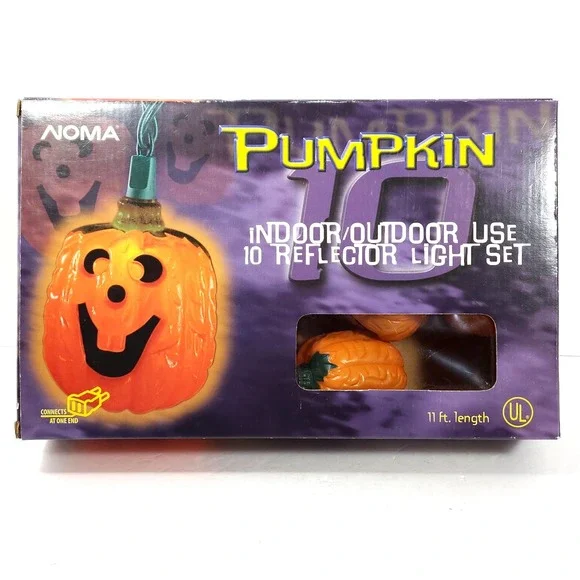 NOMA Halloween Blow Mold ~ Pumpkin String Lights Set of‎ 10 Works Jack O Lantern