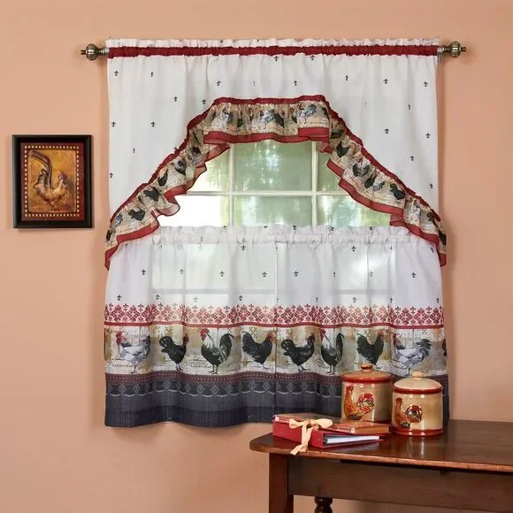 Woven Trends 57W x 24L Inches Embellished Window Curtain Set, Tier Panels and