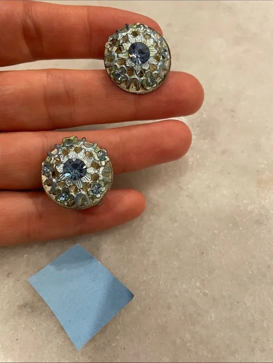 Blue Crystal Round Clip-On Earrings