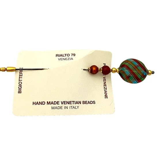 Vtg Colorful Blown Glass Murano Venetian Gold Tone Hat / Stick Pin 5.5