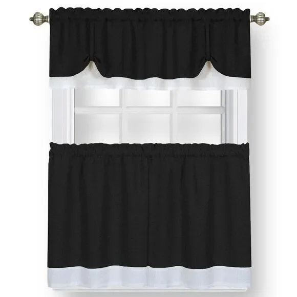 Woven Trends Two-Tone Window Curtain Tier Pair & Valance Set, Double Layer Small