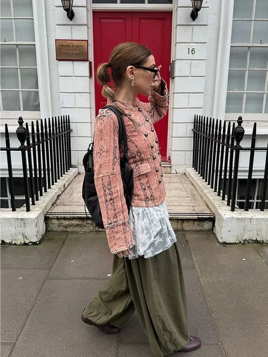 Free People Lotty Jacquard Band Jacket Rose Smoke