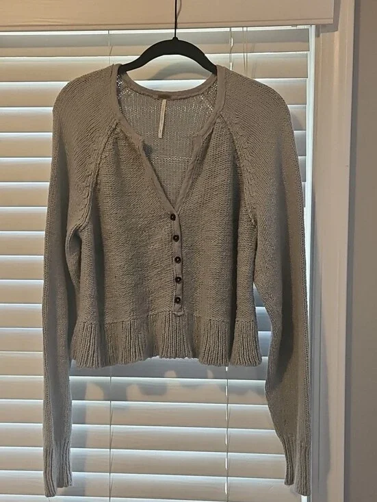 Free People V-Neck Button Knit Sweater