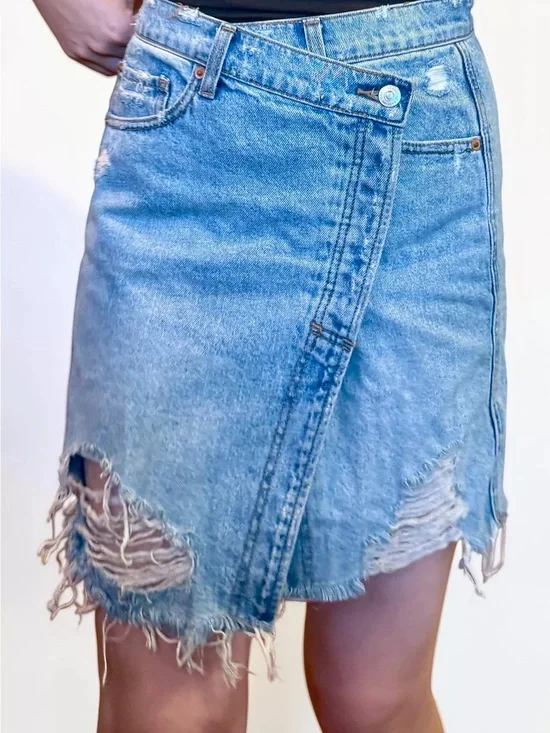 Free People Thrashed Jean Mini Skirt