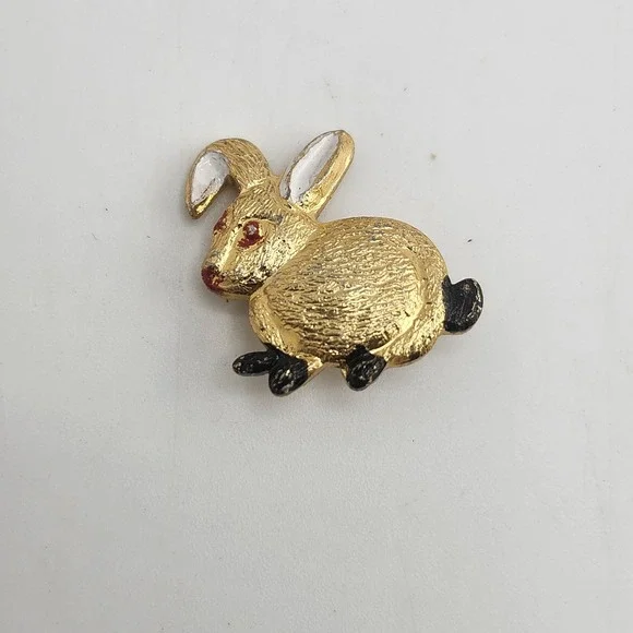 Vintage Pressed Metal Tin Bunny Rabbit Brooch Pin‎