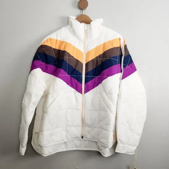 FP Movement Hatch Maternity Chevron Quilted Puffer Jacket Coat Ivory Small S NWT