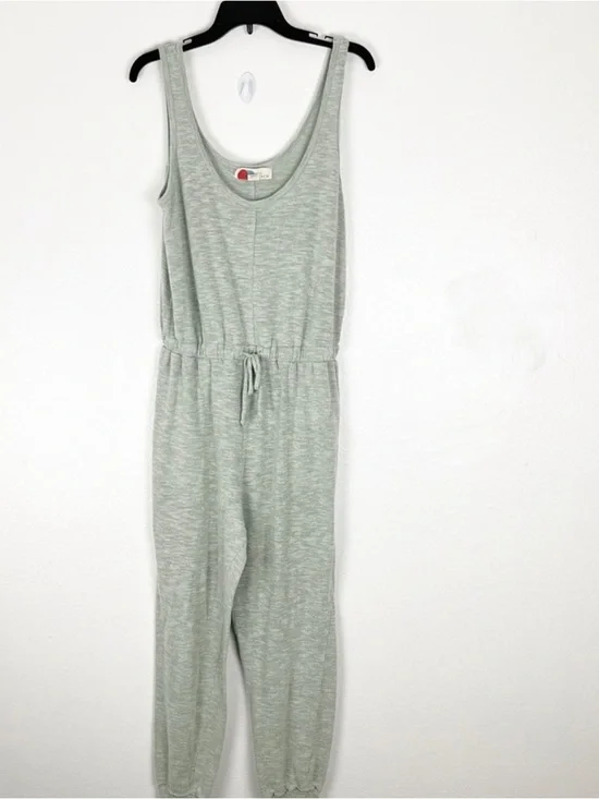 FREE PEOPLE BEACH Green Elastic Waist Side Pockets Tapered Hem Jumpsuit , Small