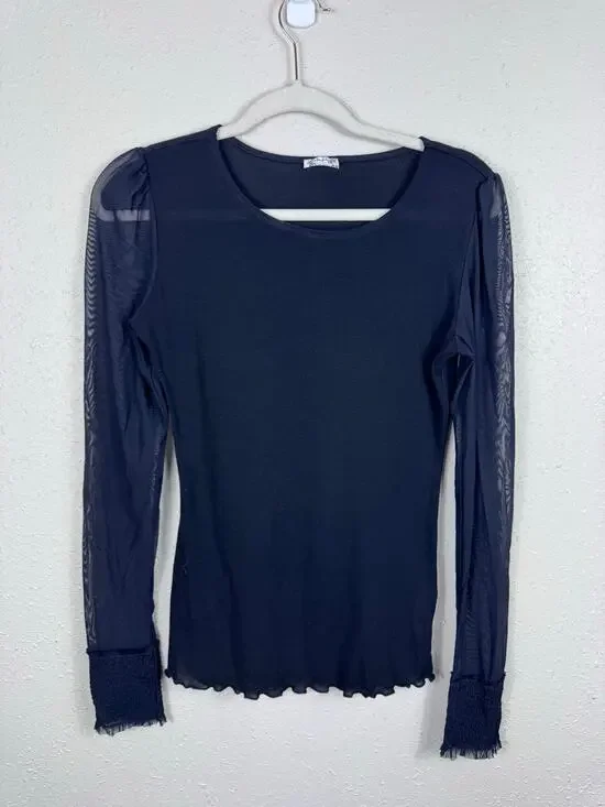Free People (Intimately Free) Sheer Long Sleeved Black Layering Top Size Medium