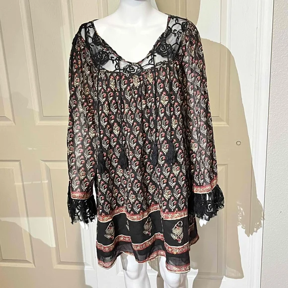 Free People Nomad Child Dress Boho Tassel Floral Tunic Womens Size Medium