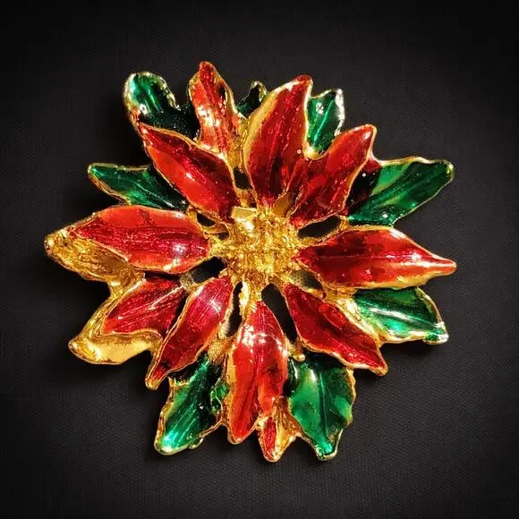 Vintage Poinsettia‎ Brooch Pin 2