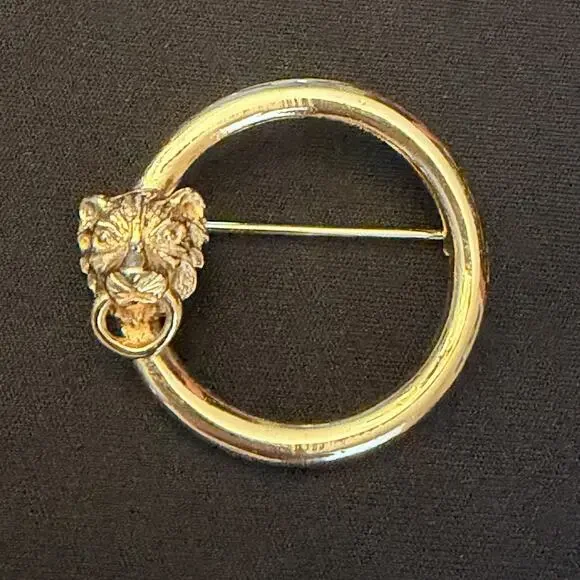 Vintage 1980 MIMI DI N Gold Tone Lion’s Head Door Knocker Brooch Mimi Di Nascemi