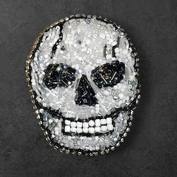 Murka Designer Hand beaded Skull Pin Brooch Large