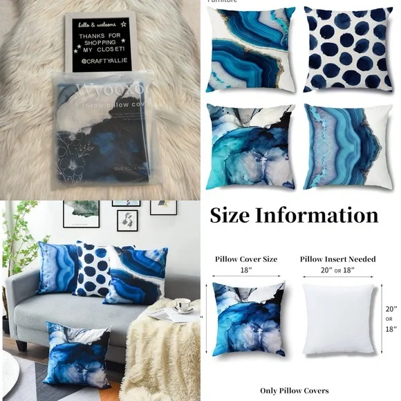 Set of 4 Blue Throw Pillow Covers | 18” x 18”